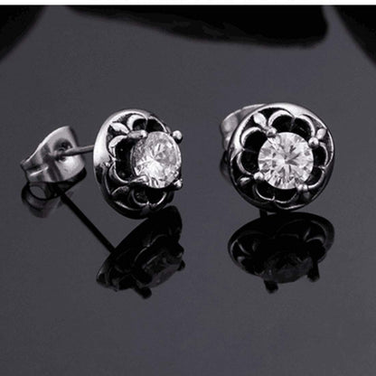 Rockyu 星型クラウンピアス メンズ＆レディース – ブラック＆クリア ジルコニア×ステンレス（10mm）