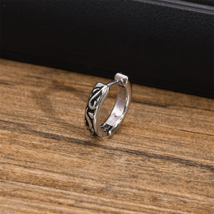 Rockyu メンズ フープピアス シルバー ステンレス 彫刻デザイン 片耳用 小さめ 金属アレルギー対応