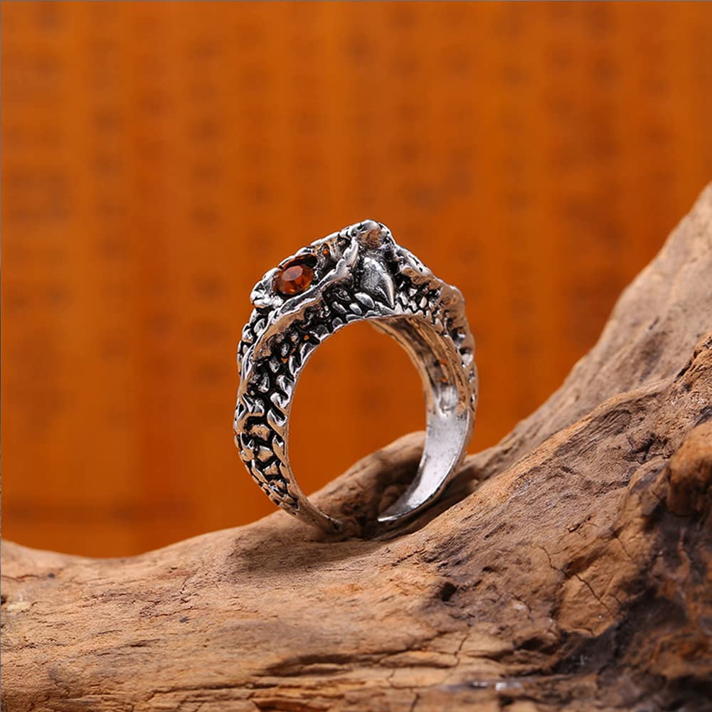 【龍眼輝く】スネークリング メンズ｜アンティーク風ステンレス製フリーサイズリング