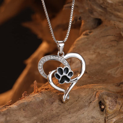 Rockyu ネックレス レディース シルバー925 ハート ペンダント 肉球 ジルコニア入り おしゃれ アクセサリー