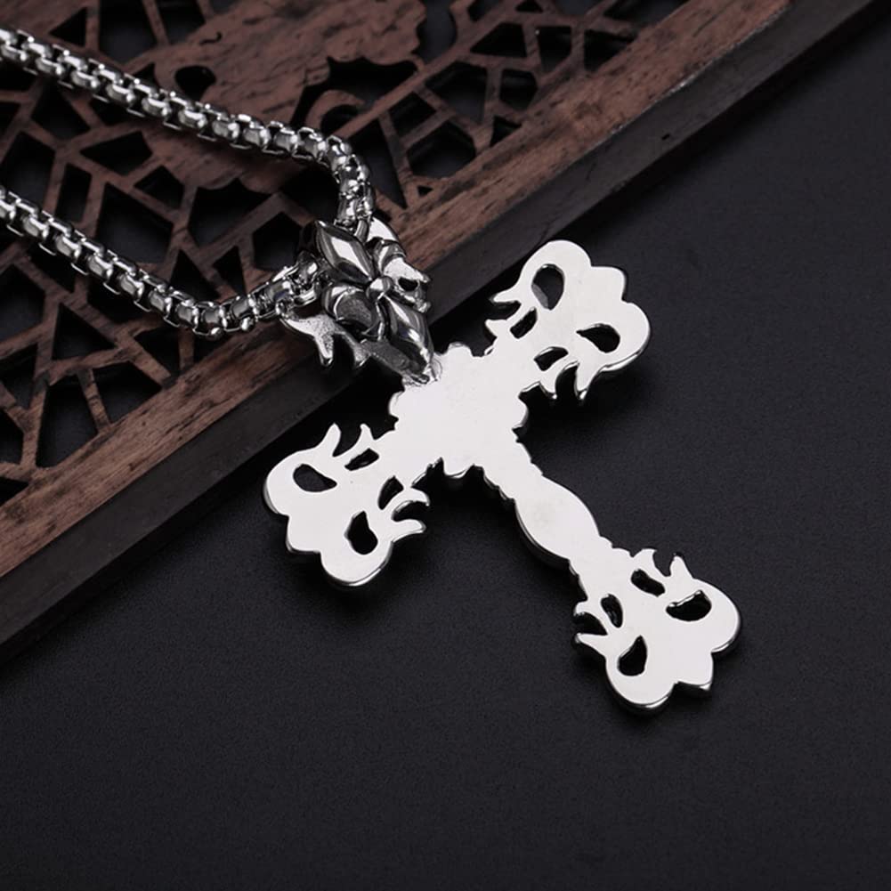 【クラシック重厚感】十字架ネックレス メンズ｜ステンレス製クロスペンダント（シルバー）