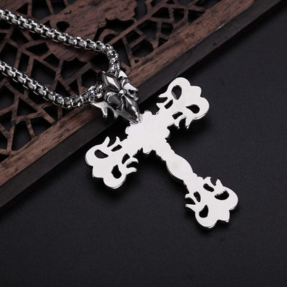 【クラシック重厚感】十字架ネックレス メンズ｜ステンレス製クロスペンダント（シルバー）