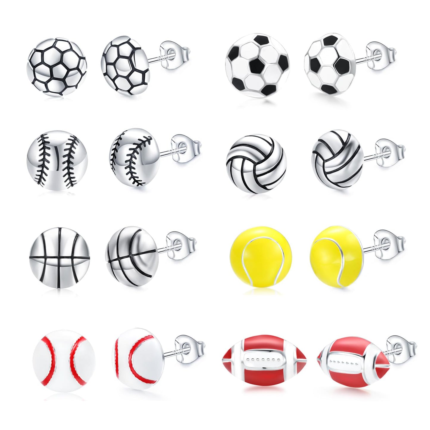 Rockyu ピアス レディース スポーツデザイン 925スターリングシルバー バスケットボール/サッカー/野球/テニス/ラグビー/バレーボール 金属アレルギー対応