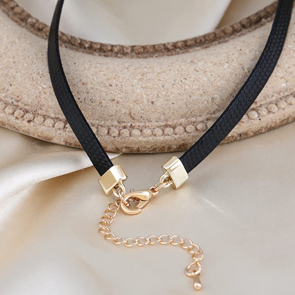 Rockyu チョーカー レディース 黒 レザー 蜜蜂 フラワー ジルコニア ペンダント