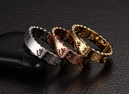 Rockyu ステンレス メンズリング 般若心経刻印 仏教モチーフ お守りデザイン シルバー ゴールド ローズゴールド