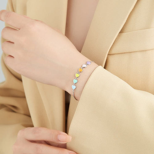 Rockyu ブレスレット レディース シルバー ハートブレスレット 調整可能 純銀製 金属アレルギー対応 ギフト