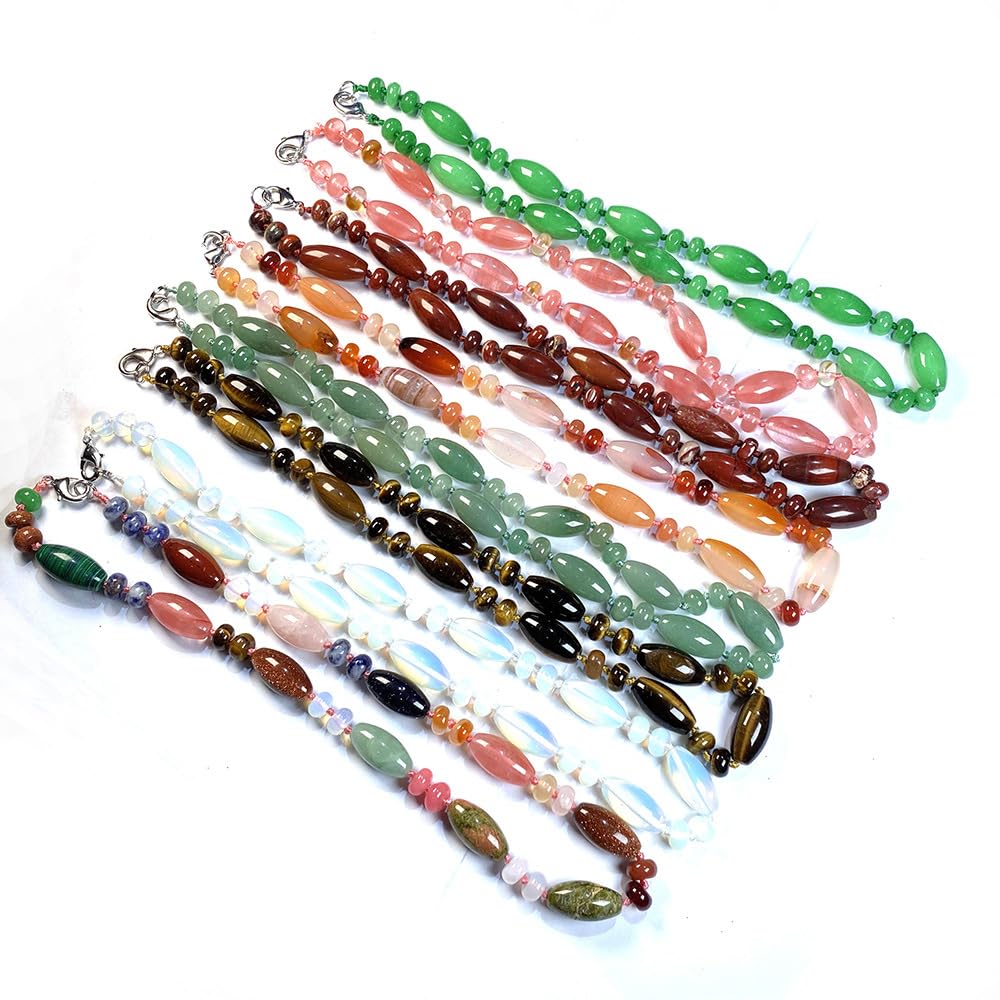 Rockyu 天然石ビーズ ロングネックレス レディース メンズ兼用 数珠風セーターチェーン