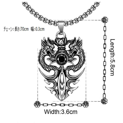【双龍の守護】ステンレスペンダントネックレス｜ブラック＆レッドストーン メンズアクセ