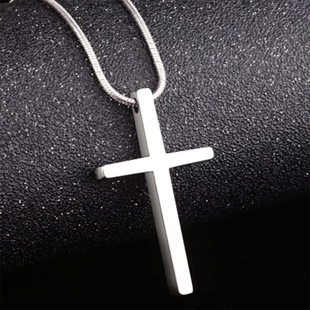 Rockyu ネックレス メンズ タングステン シルバー 十字架ペンダント 鏡面加工