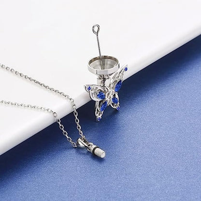 Rockyu ネックレス レディース ステンレス 蝶モチーフ 誕生石入り メモリアルジュエリー お守り 追悼ネックレス ギフト