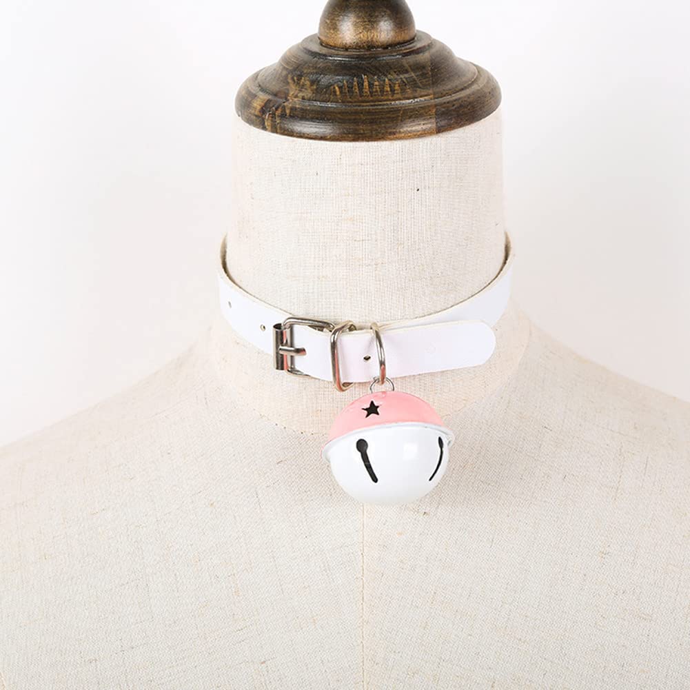 Rockyu 本革鈴付きチョーカー レディース 黒白