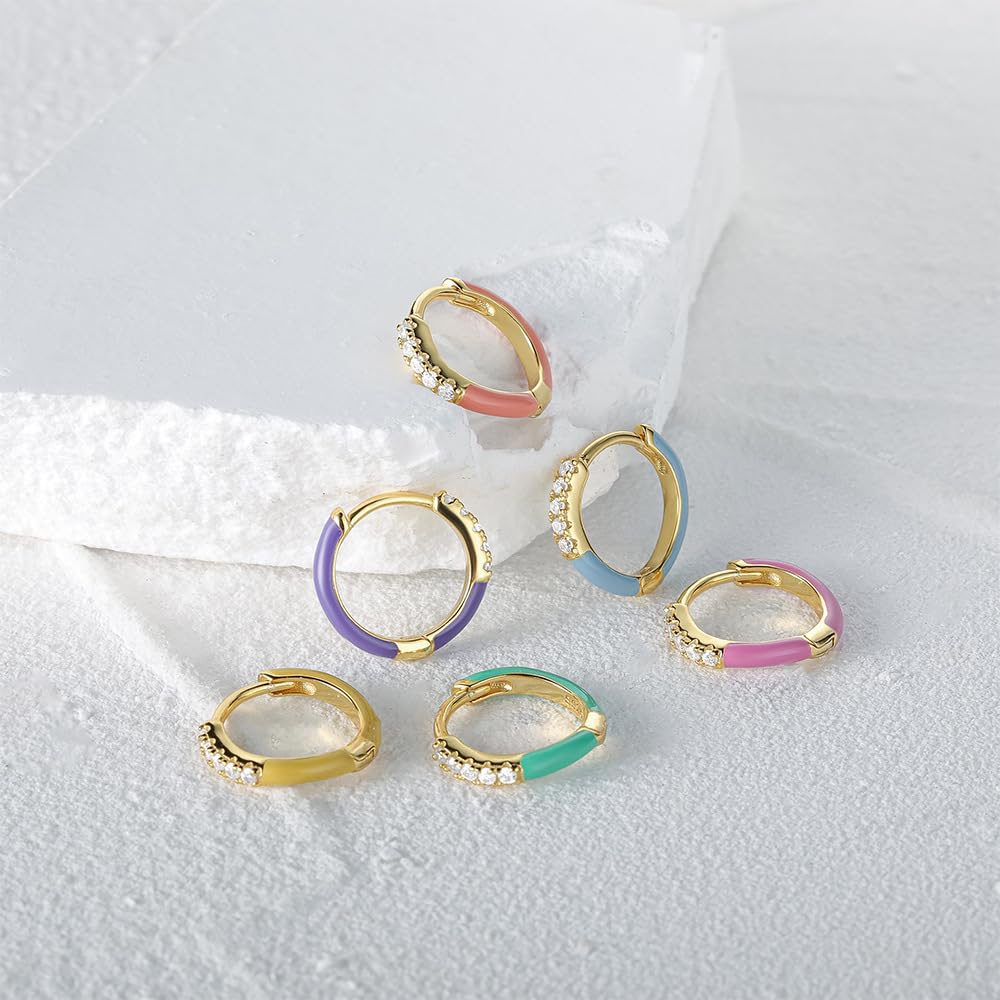 ピアス レディース カラーフープ シルバー925 ジルコニア エナメル仕上げ 小ぶり フープピアス ゴールド