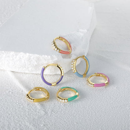 ピアス レディース カラーフープ シルバー925 ジルコニア エナメル仕上げ 小ぶり フープピアス ゴールド