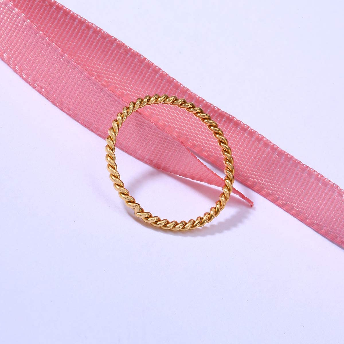 Rockyu ツイストステンレスピンキーリング 3色セット 金属アレルギー対応 関節リング