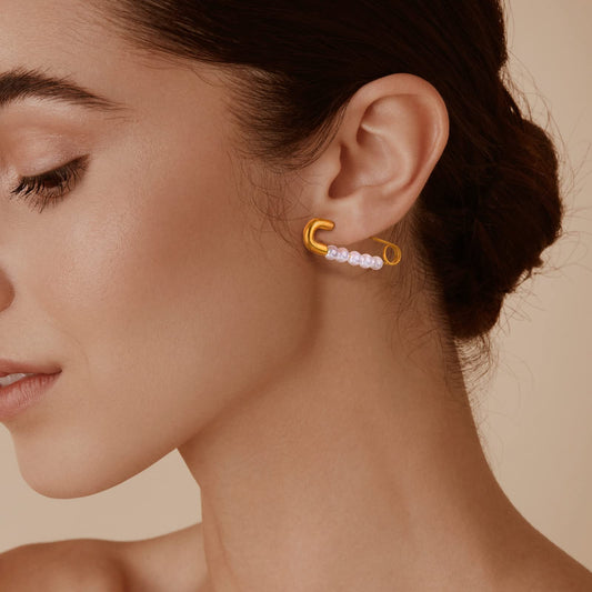 ピアス レディース ゴールド 安全ピンデザイン パール ステンレス製 金属アレルギー対応