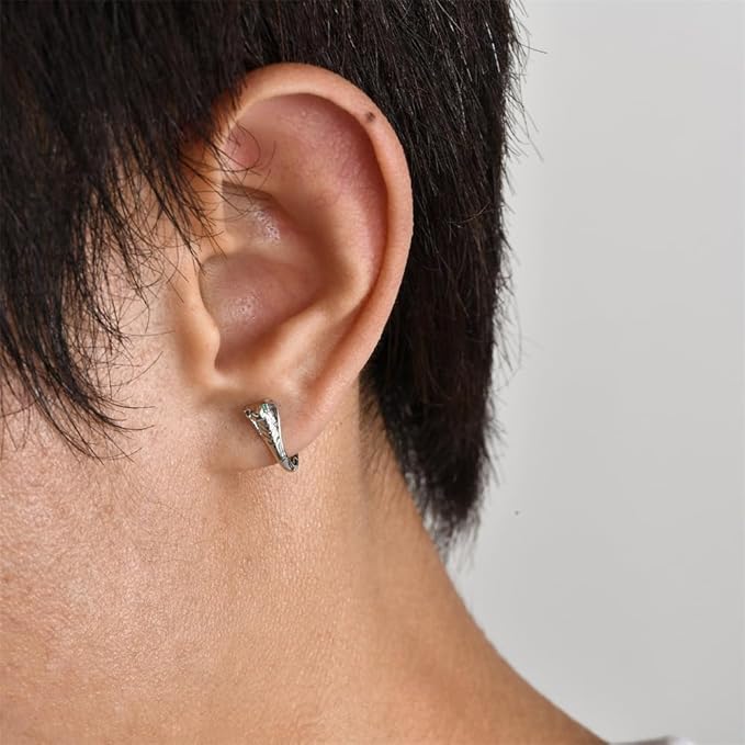 Rockyu ピアス メンズ ステンレス コブラモチーフ フープ シルバー 金属アレルギー対応 片耳用