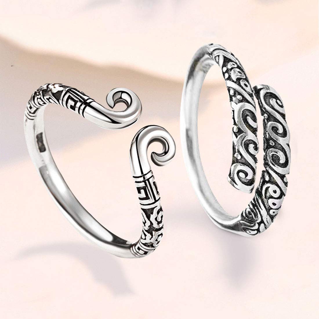 Rockyu 孫悟空モチーフ ペアリング2個セット シルバー925 フリーサイズ 中華風指輪