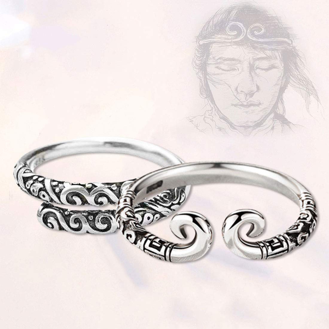 Rockyu 孫悟空モチーフ ペアリング2個セット シルバー925 フリーサイズ 中華風指輪