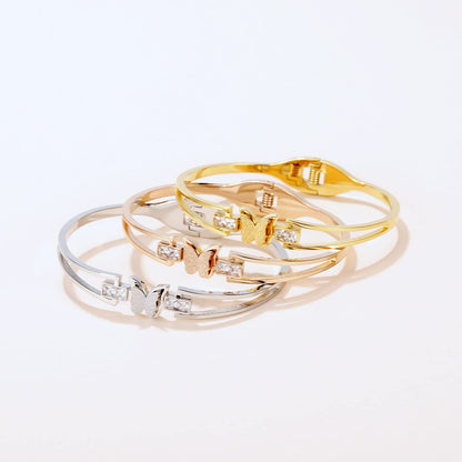 Rockyu レディース ブレスレット バタフライ バングル ピンクゴールド ジルコニア 金属アレルギー対応