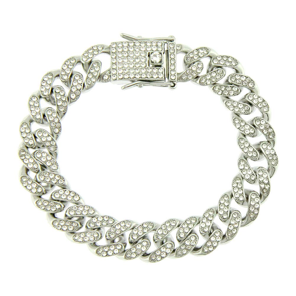 Rockyu ブレスレット メンズ 喜平チェーン ジルコニア 太め ヒップホップ 金銀3色展開