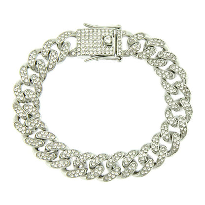 Rockyu ブレスレット メンズ 喜平チェーン ジルコニア 太め ヒップホップ 金銀3色展開