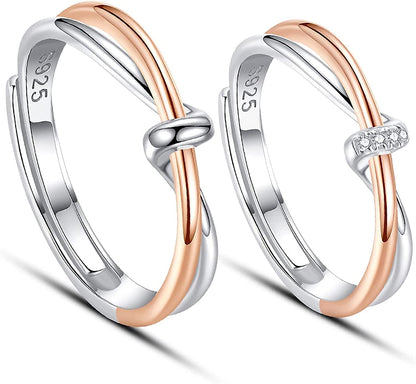 Rockyu 結びデザイン ペアリング シルバー925 ピンクゴールド調 フリーサイズ