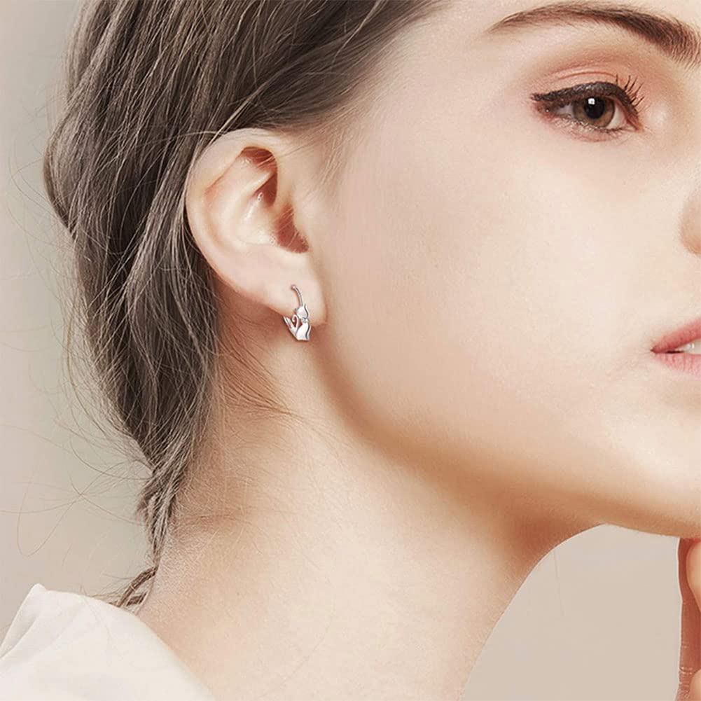 Rockyu レディースピアス 猫モチーフ ジルコニア付き シルバー925 金属アレルギー対応 両耳用