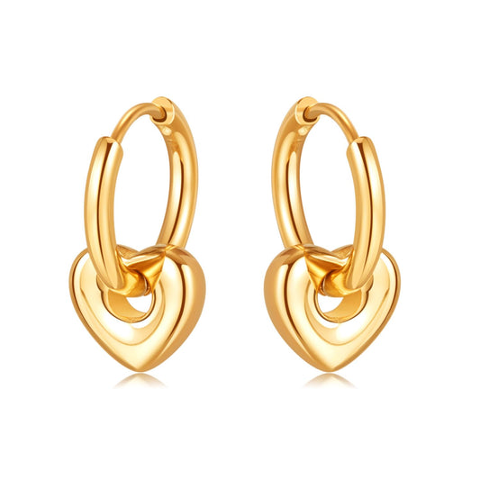 Rockyu ピアス レディース ゴールド ハートチャーム フープピアス ステンレス 金属アレルギー対応 18金仕上げ