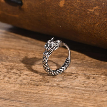 Rockyu ピアス メンズ 竜頭モチーフ フープ ステンレス シルバー 金属アレルギー対応 片耳用