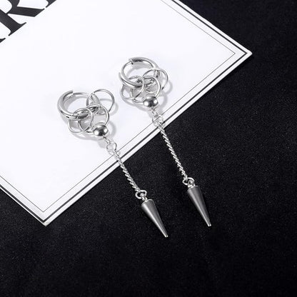 Rockyu チェーンピアス ステンレススチール スパイクフープピアス メンズ レディース兼用