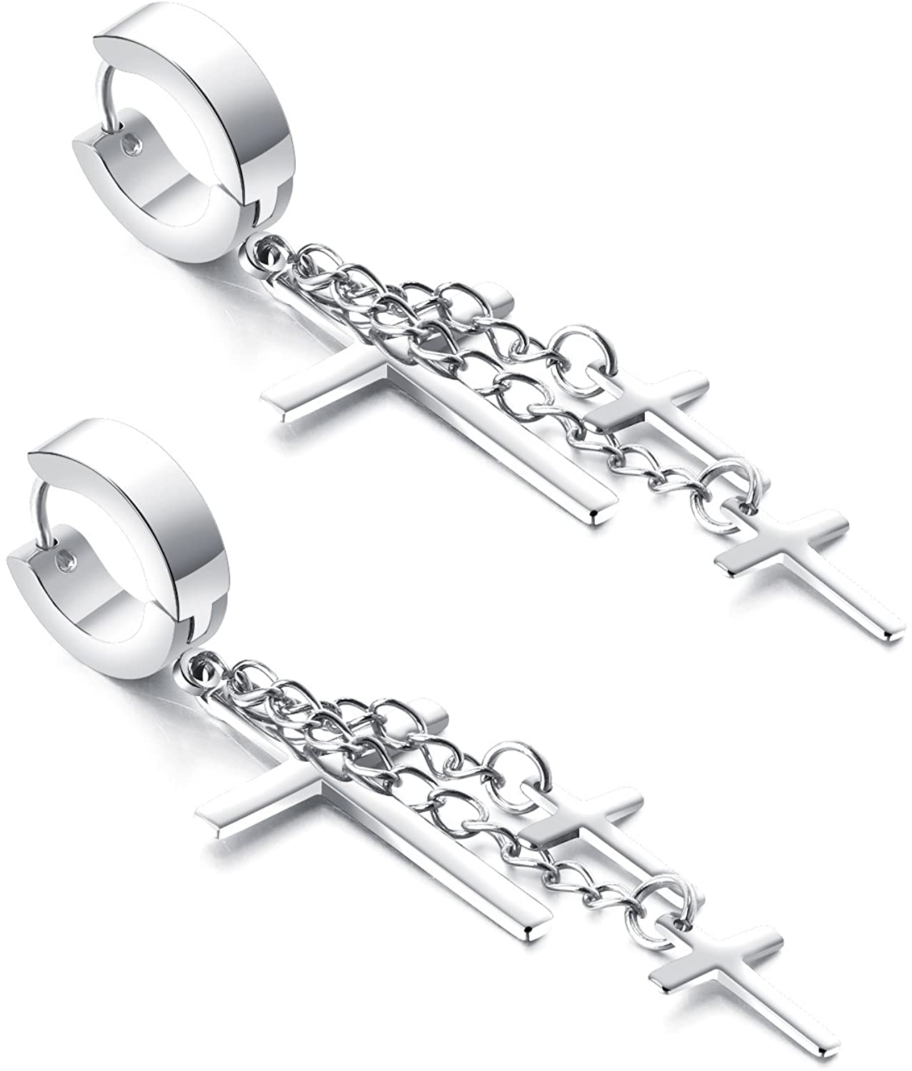 ダブルクロスピアス｜ステンレス製フープチェーンピアス｜ユニセックス・ヒップホップ風