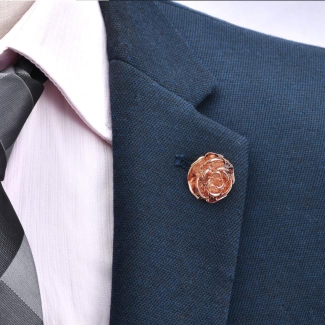 Rockyu ローズブローチ メンズ 花モチーフ 立体デザイン 合金 ゴールド/シルバー/ブラック