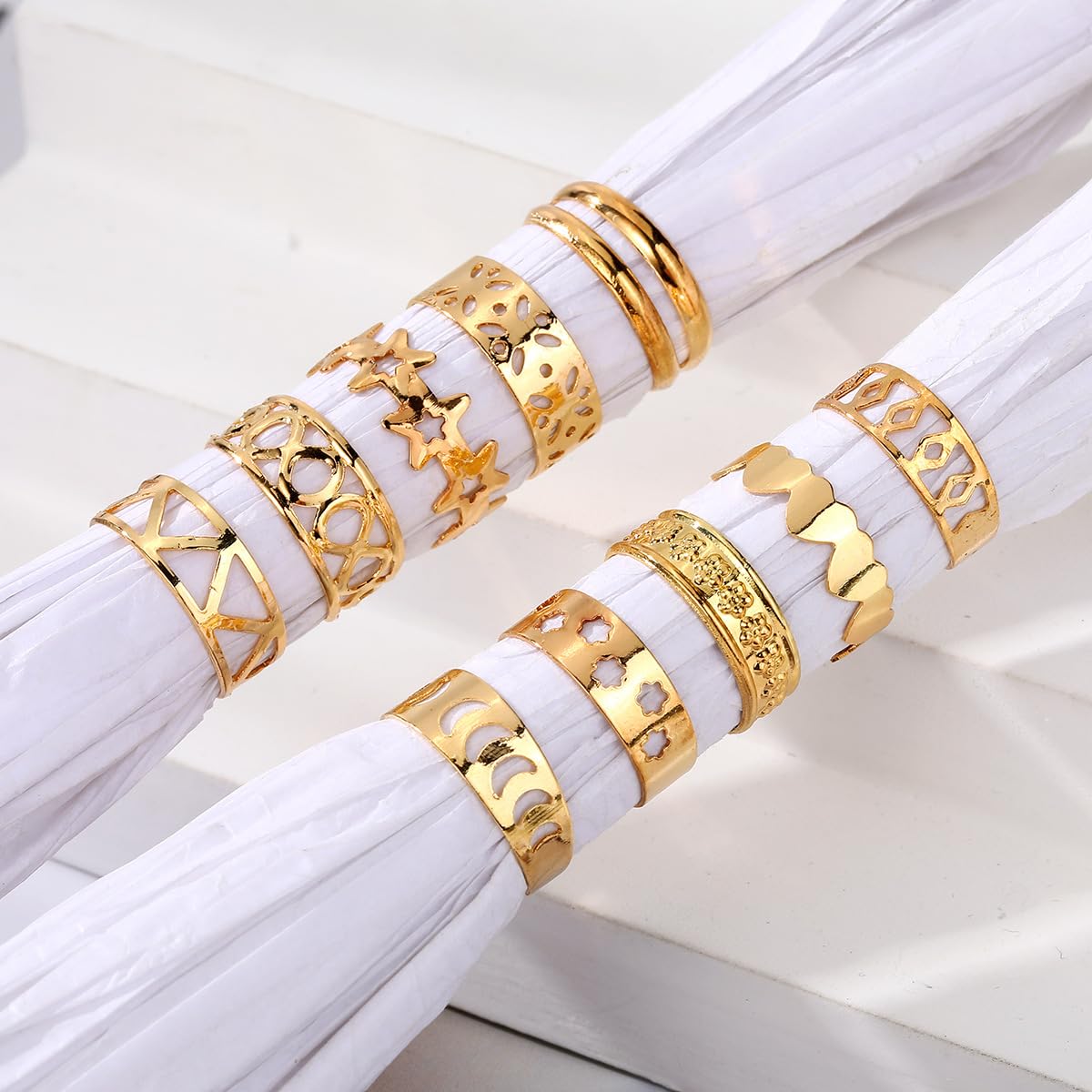 Rockyu トゥリング レディース 10点セット ゴールド/シルバー 星 月 幾何学デザイン フリーサイズ