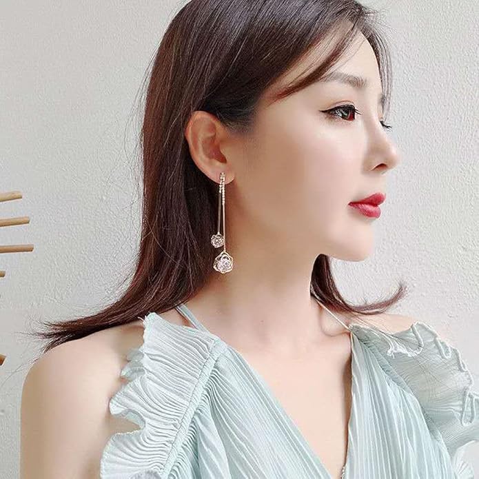 Rockyu ローズモチーフピアス レディース シルバー925 揺れるデザイン ジルコニア入り