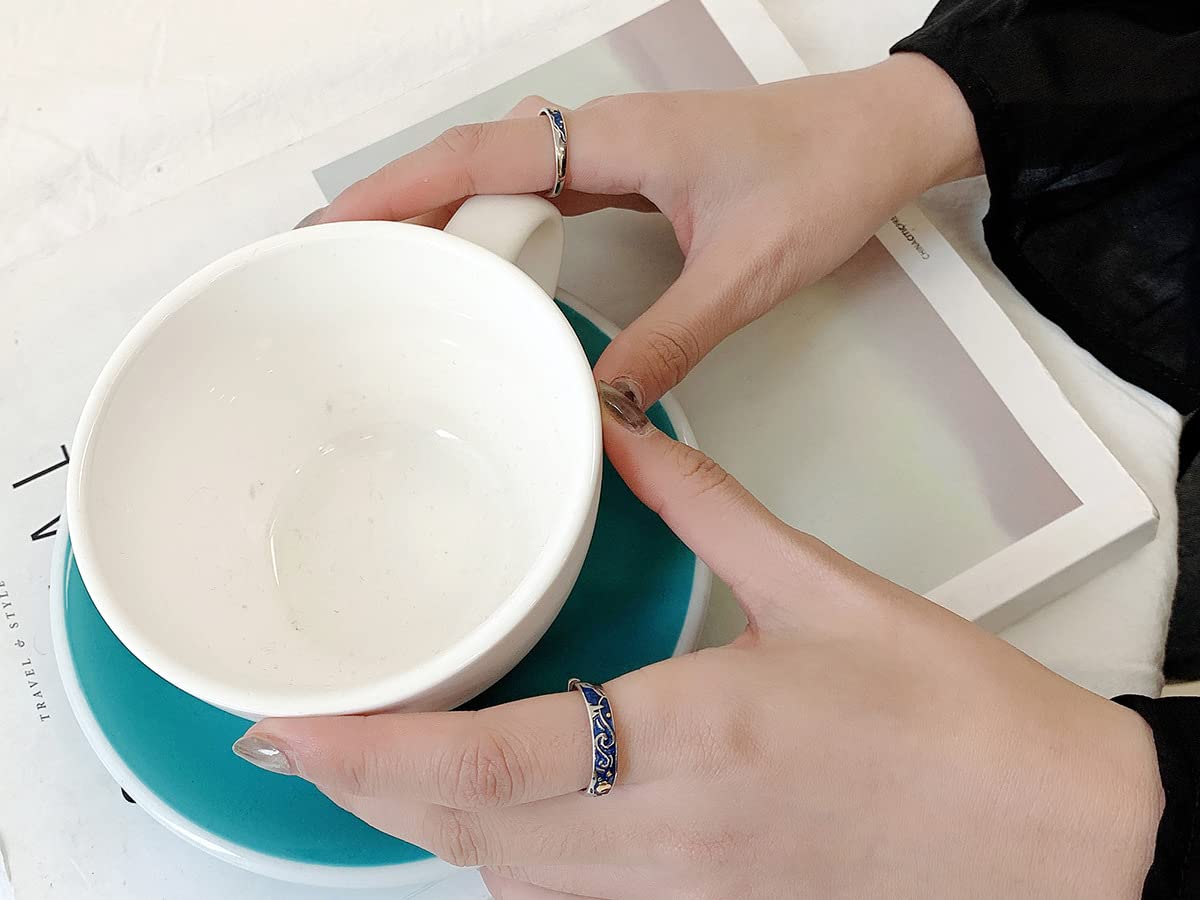 Rockyu 星空リング レディース フリーサイズ 月と星モチーフ シルバー925