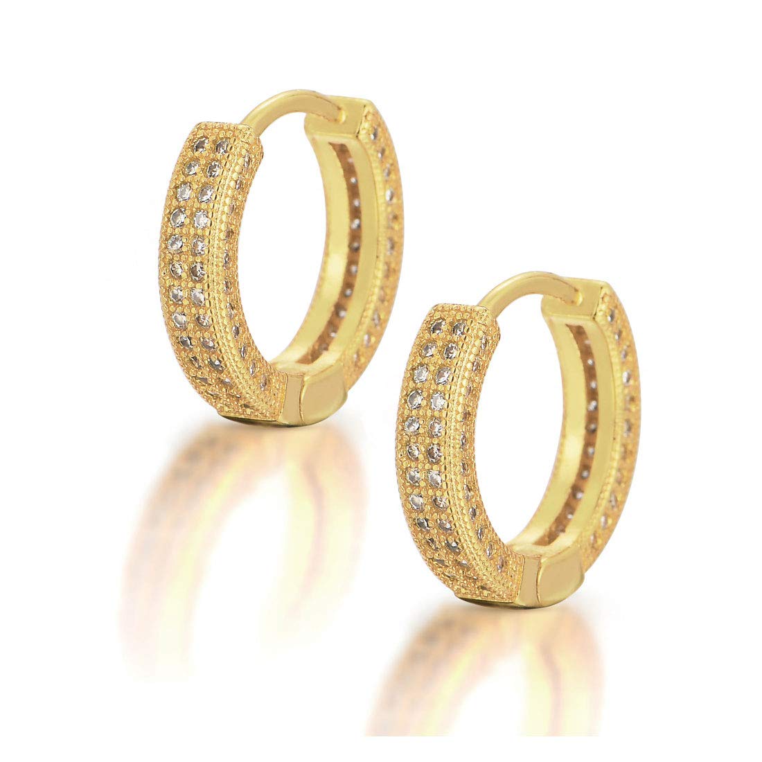 Rockyu フープピアス レディース ジルコニア シルバー＆ゴールド ヒップホップスタイル