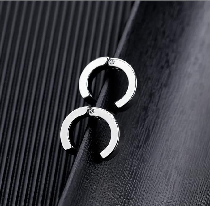 Rockyu ピアス メンズ フェイク フープ チタン製 シルバー&カラーバリエ 穴不要 光面リングイヤリング