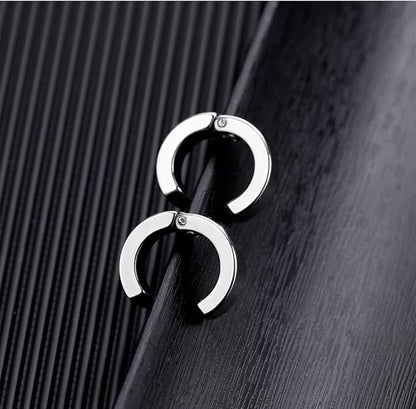 Rockyu ピアス メンズ フェイク フープ チタン製 シルバー&カラーバリエ 穴不要 光面リングイヤリング