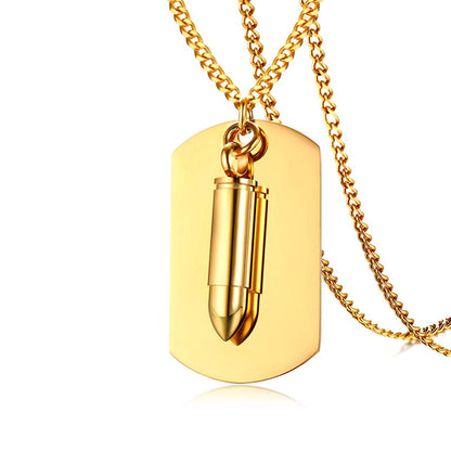 Rockyu メンズネックレス チタン製 ペンダント 弾丸モチーフ プレート アジアンエスニック スタイル