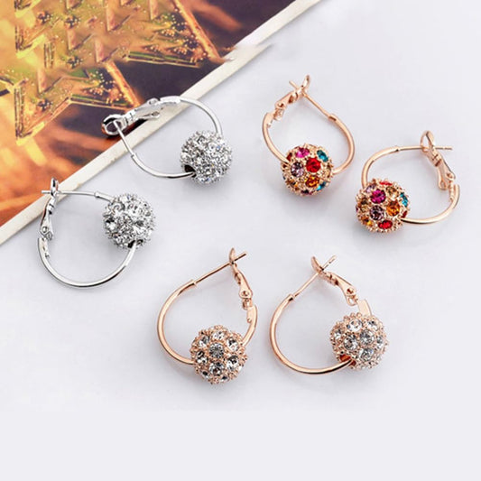 Rockyu ジュエリー フープピアス レディース オーストリア水晶 ミラーボール 揺れるイヤリング