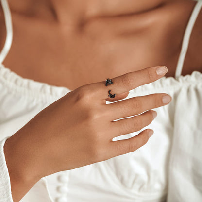 Rockyu 猫リング シルバー925 レディース フリーサイズ アニマルモチーフリング