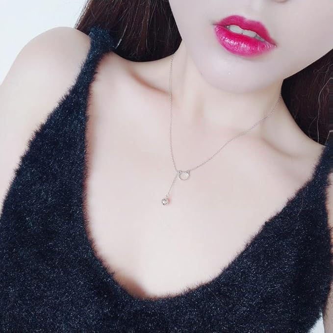 Rockyu 猫モチーフネックレス レディース シルバー925 鎖骨チェーン付き ジルコニアチャーム