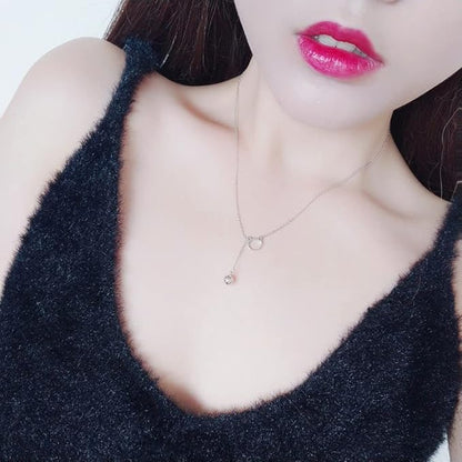 Rockyu 猫モチーフネックレス レディース シルバー925 鎖骨チェーン付き ジルコニアチャーム