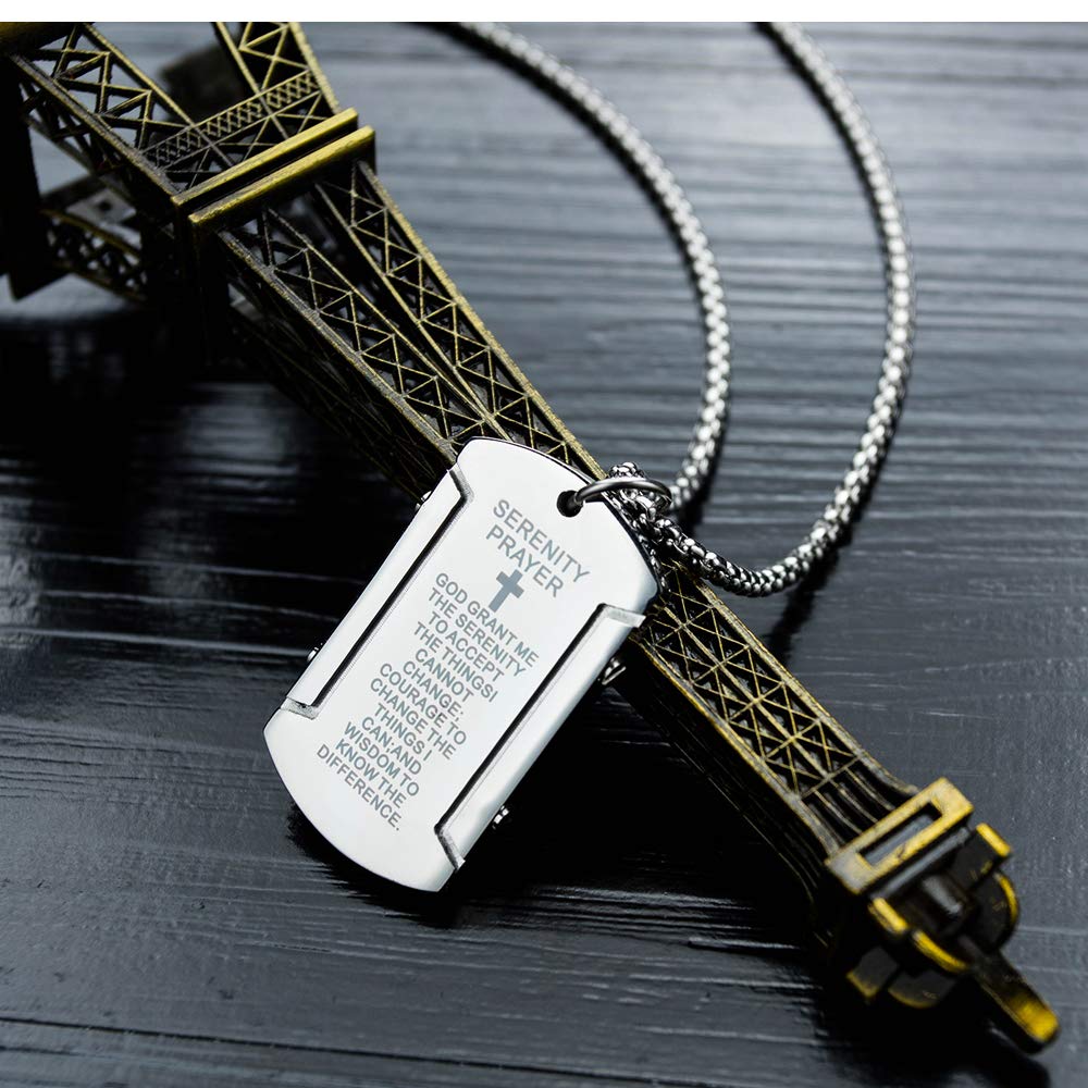 Rockyu 軍牌ネックレス ステンレス製 クロス刻印 セレニティプレイヤー 60cmチェーン