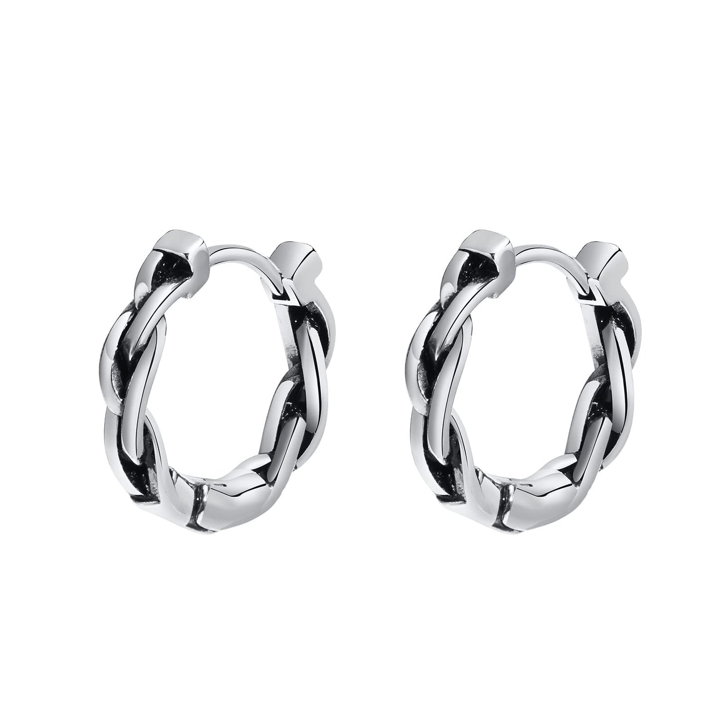 Rockyu メンズ ピアス シルバー ツイストデザイン フープピアス ステンレス鋼 金属アレルギー対応