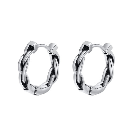 Rockyu メンズ ピアス シルバー ツイストデザイン フープピアス ステンレス鋼 金属アレルギー対応