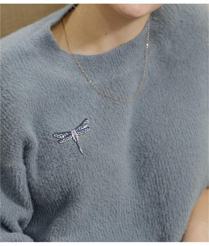 Rockyu レディース トンボ ブローチ シルバー ミクロインレイジルコニア