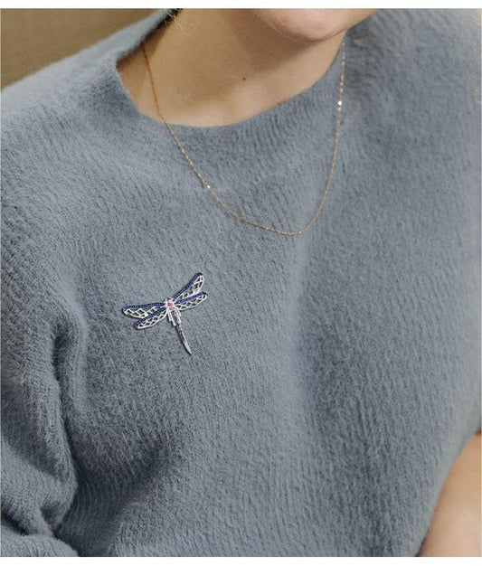 Rockyu レディース トンボ ブローチ シルバー ミクロインレイジルコニア