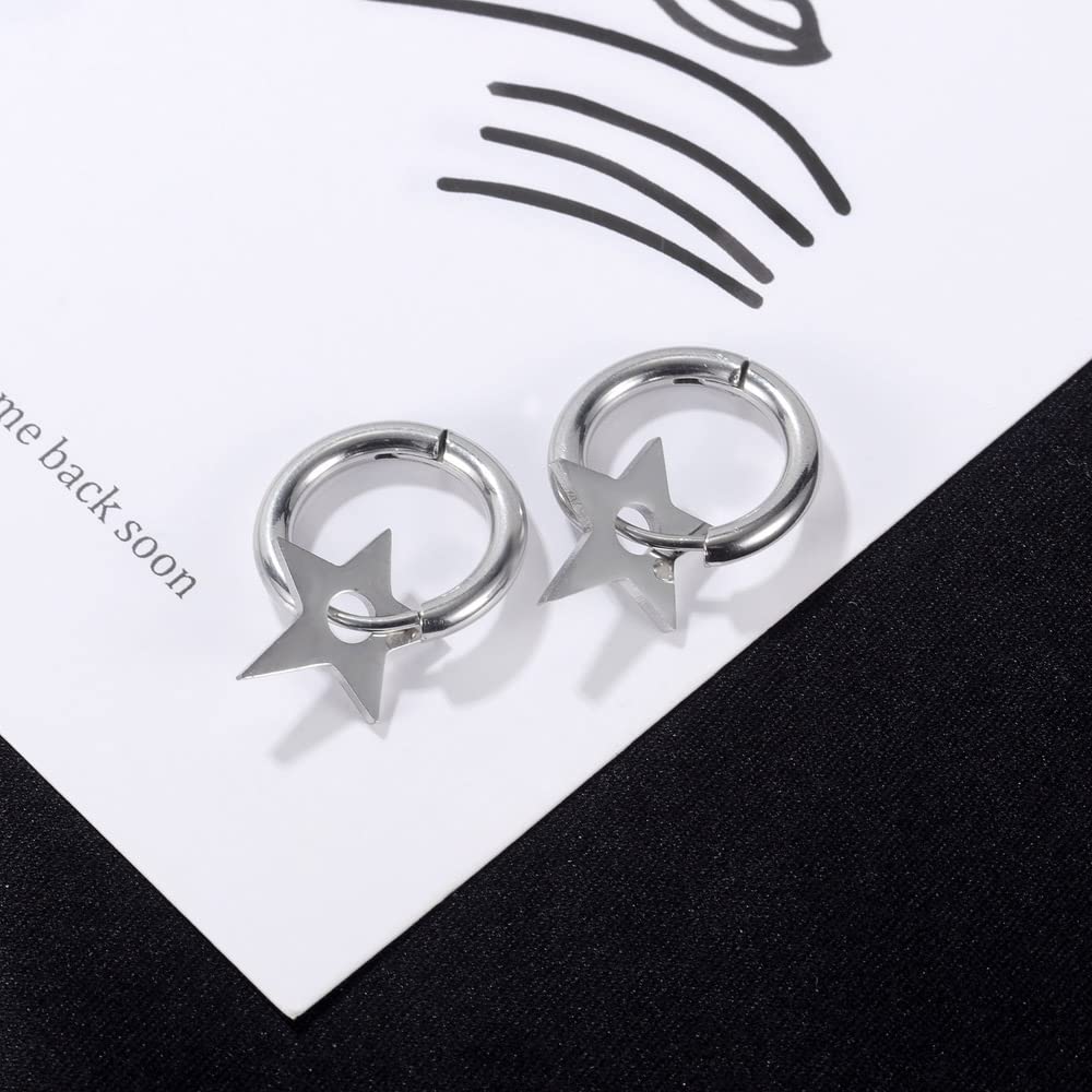 Rockyu ピアス メンズ フープ シルバー ステンレス 星モチーフ 金属アレルギー対応