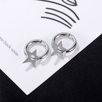 Rockyu ピアス メンズ フープ シルバー ステンレス 星モチーフ 金属アレルギー対応